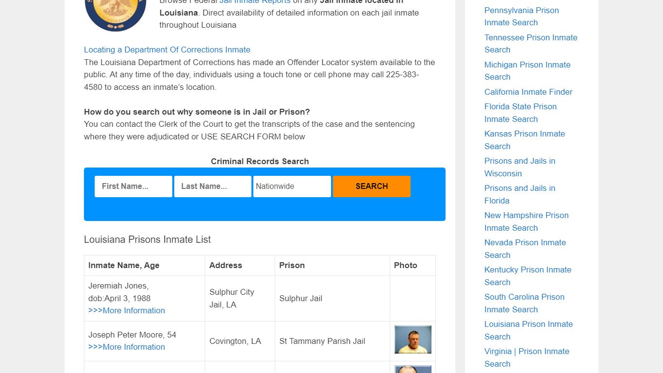 Louisiana Prison Inmate Search – Locate Inmates & Criminal ...